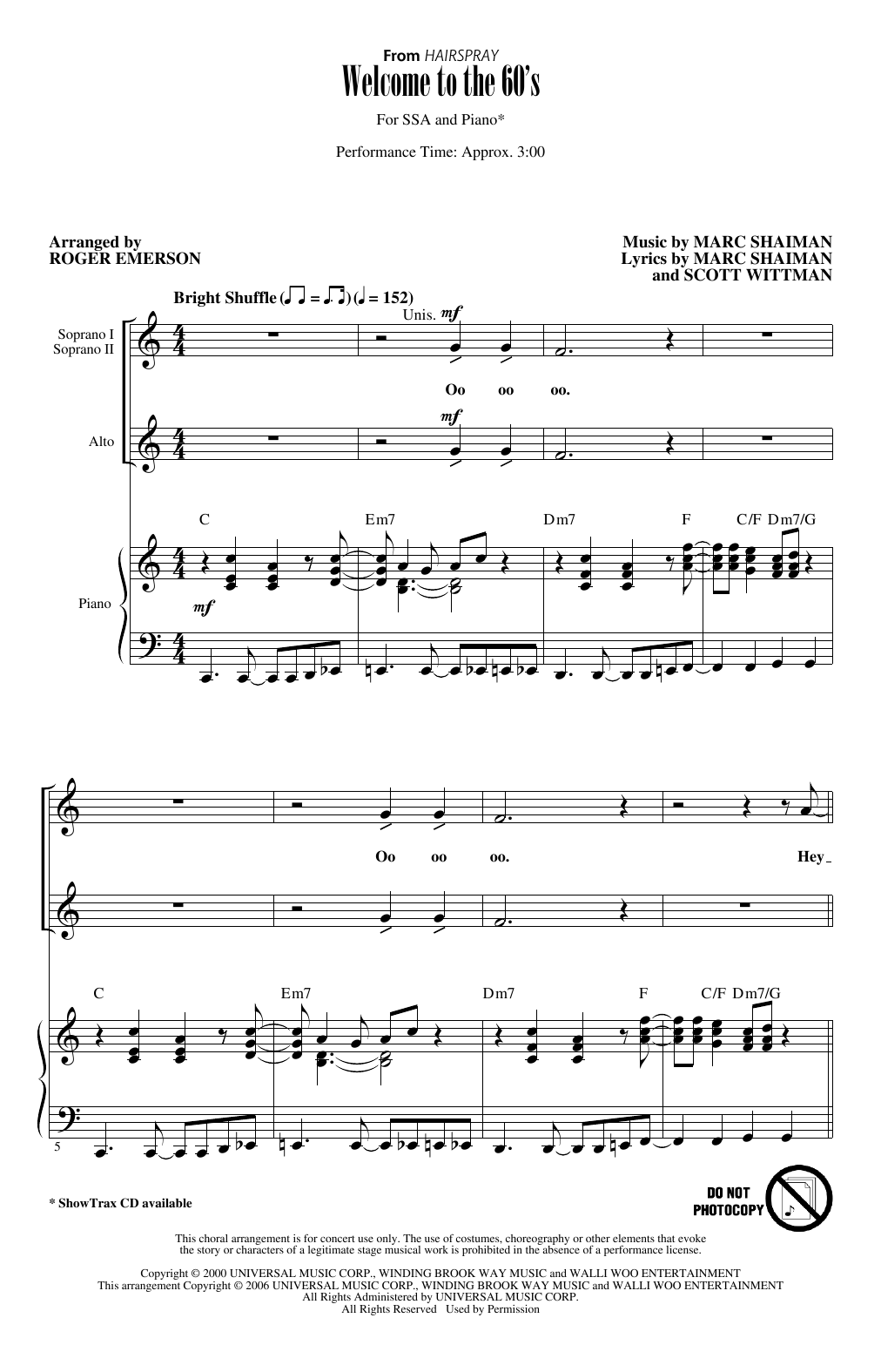 Marc Shaiman and Scott Wittman Welcome To The 60's (from Hairspray) (arr. Roger Emerson) sheet music notes and chords arranged for SSA Choir