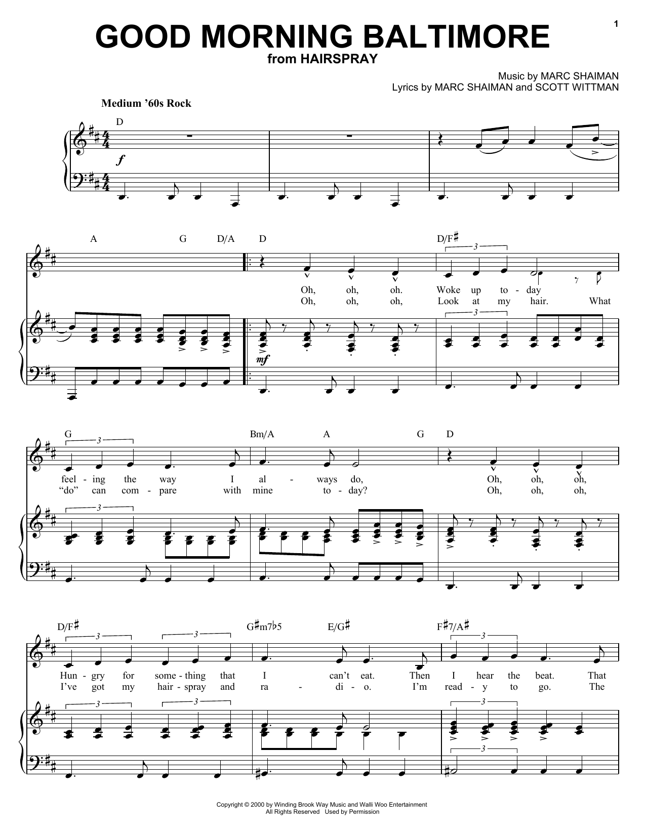Marc Shaiman Good Morning Baltimore sheet music notes and chords arranged for Piano, Vocal & Guitar Chords