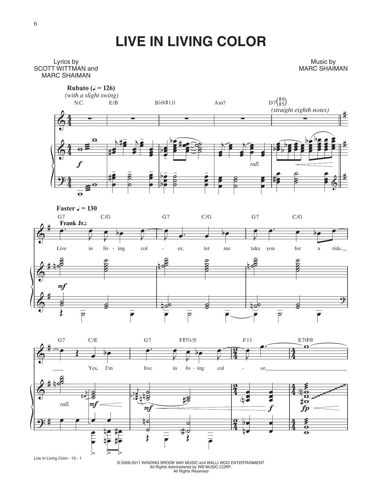 Marc Shaiman Live In Living Color (from Catch Me If You Can) sheet music notes and chords arranged for Piano & Vocal