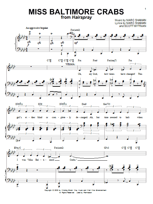 Marc Shaiman Miss Baltimore Crabs sheet music notes and chords arranged for Piano & Vocal