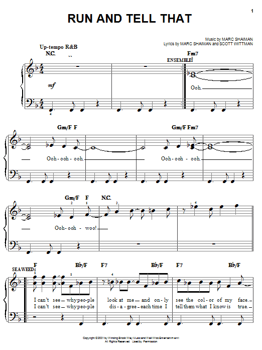 Marc Shaiman Run And Tell That sheet music notes and chords arranged for Piano, Vocal & Guitar Chords
