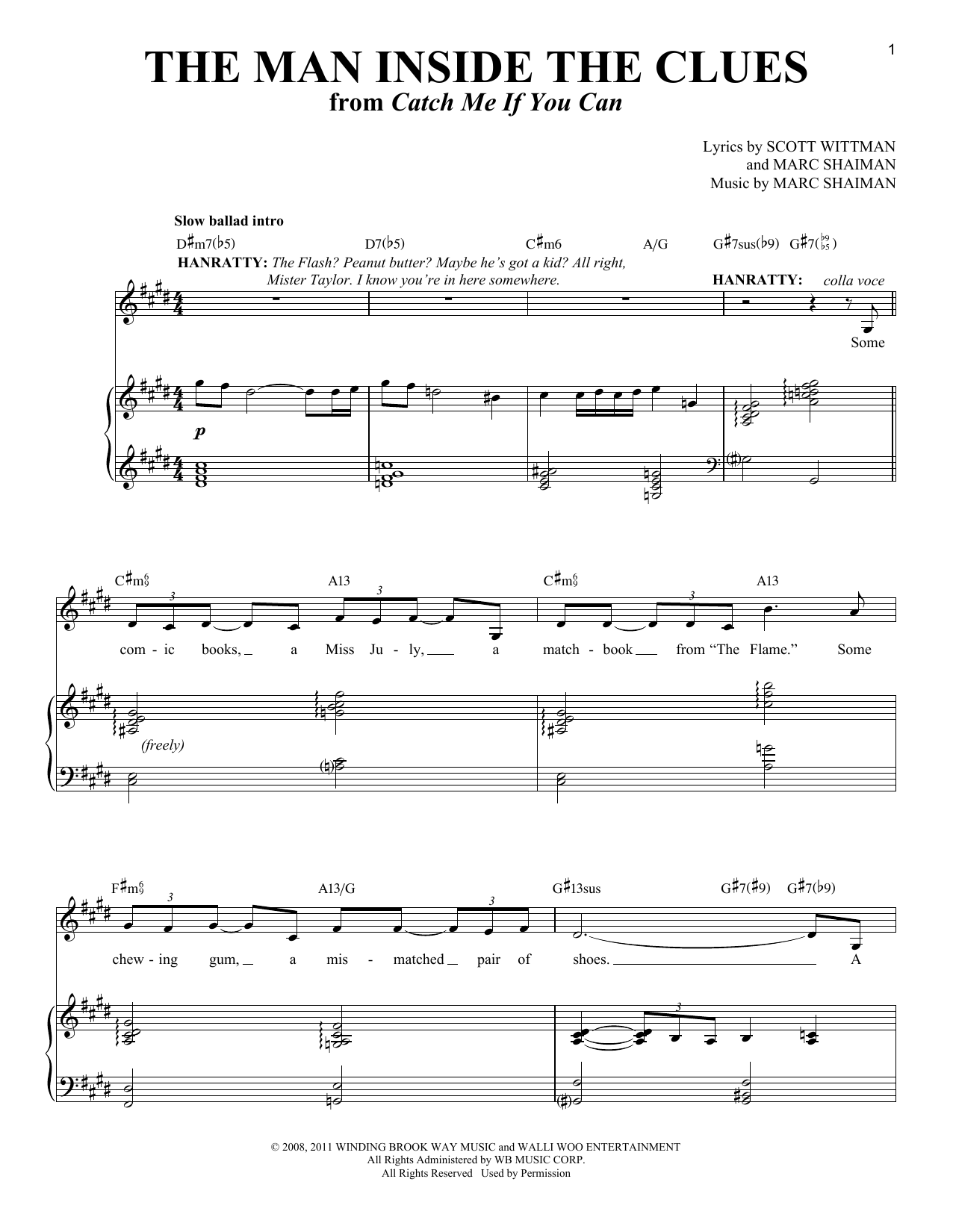 Marc Shaiman The Man Inside The Clues (from Catch Me If You Can) sheet music notes and chords arranged for Piano & Vocal