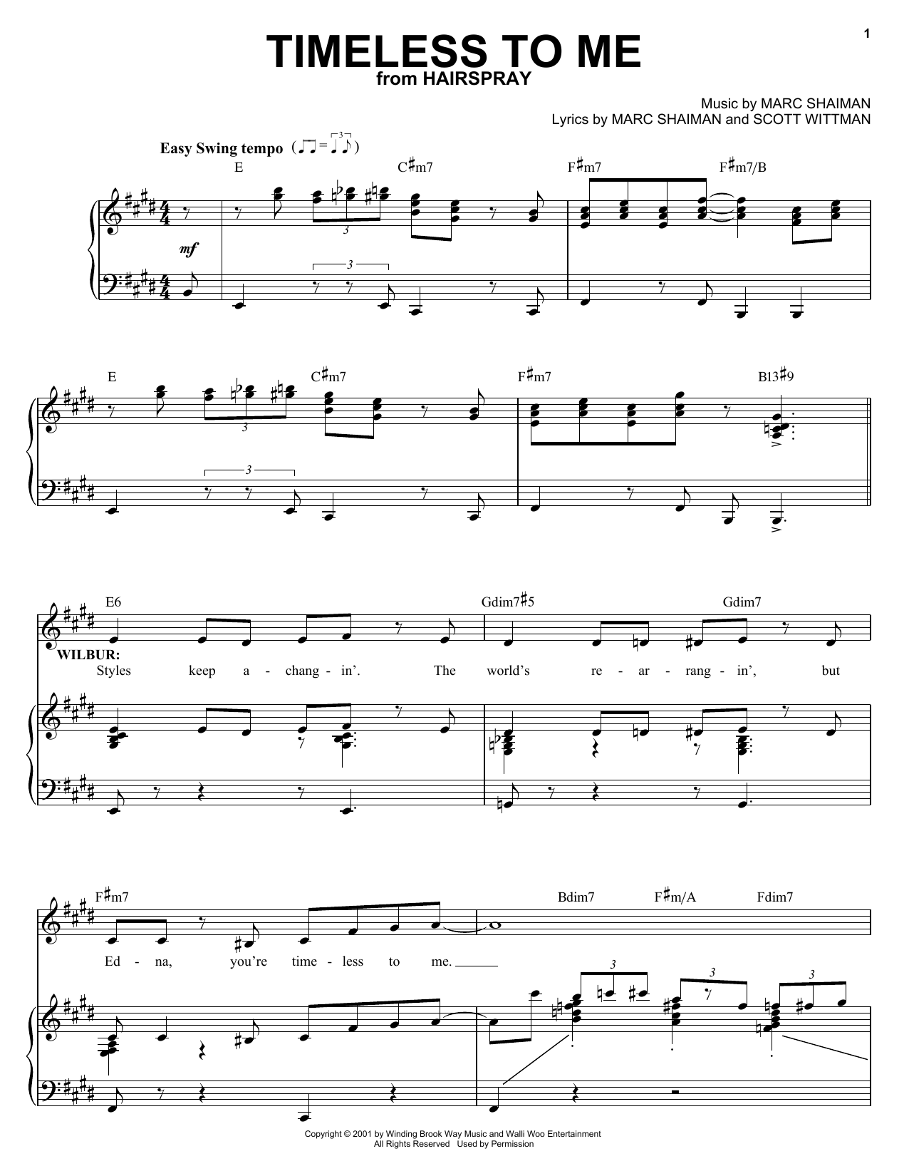 Marc Shaiman Timeless To Me sheet music notes and chords arranged for Piano & Vocal