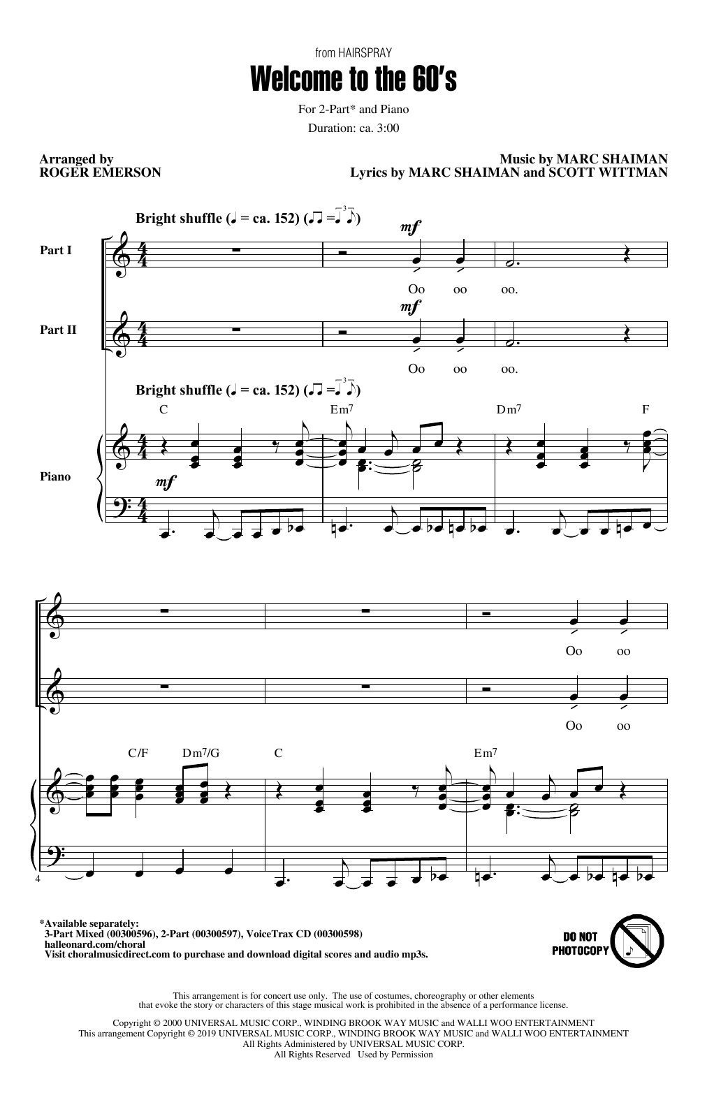 Marc Shaiman Welcome To The 60's (from Hairspray) (arr. Roger Emerson) sheet music notes and chords arranged for 2-Part Choir