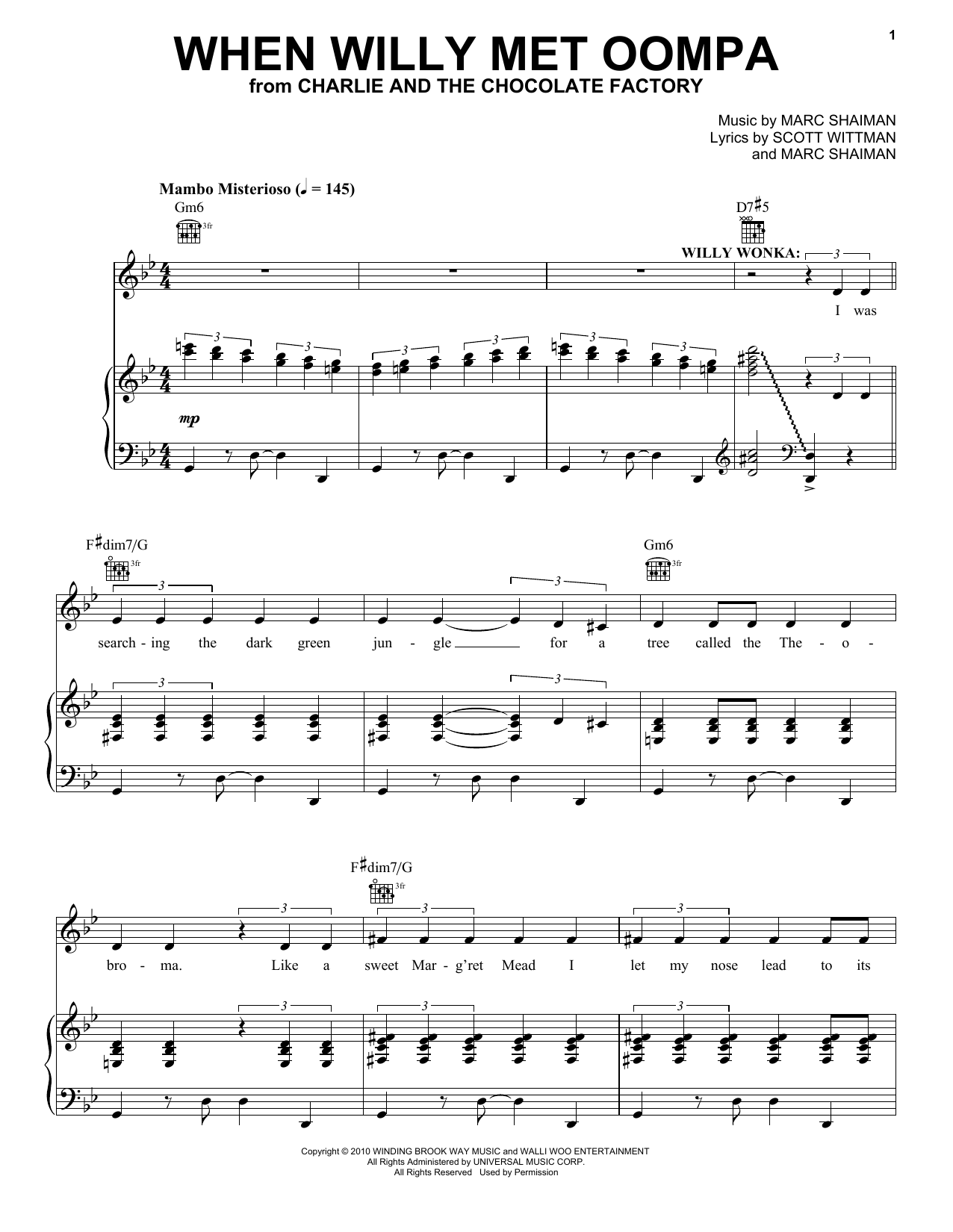 Marc Shaiman When Willy Met Oompa sheet music notes and chords arranged for Piano & Vocal