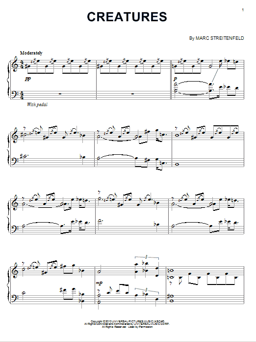 Marc Streitenfeld Creatures sheet music notes and chords arranged for Piano Solo