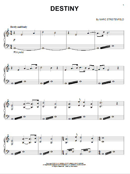 Marc Streitenfeld Destiny sheet music notes and chords arranged for Piano Solo