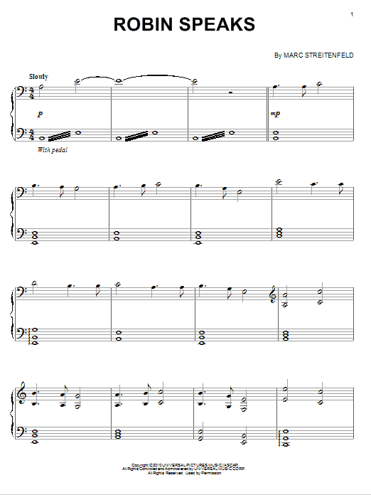 Marc Streitenfeld Robin Speaks sheet music notes and chords arranged for Piano Solo