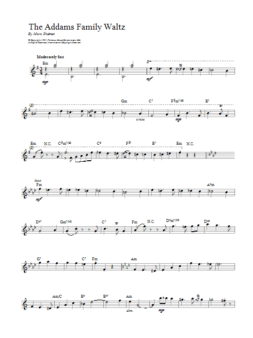 Marc Shaiman Addams Family Waltz sheet music notes and chords. Download Printable PDF.