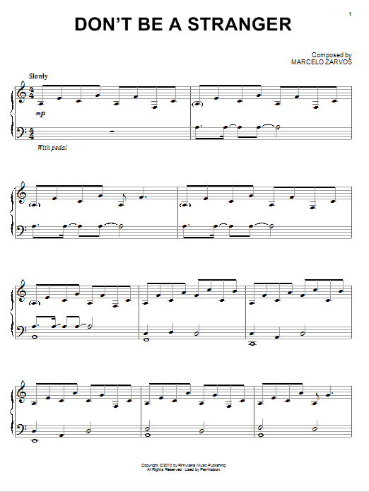 Marcelo Zarvos Don't Be A Stranger sheet music notes and chords arranged for Piano Solo