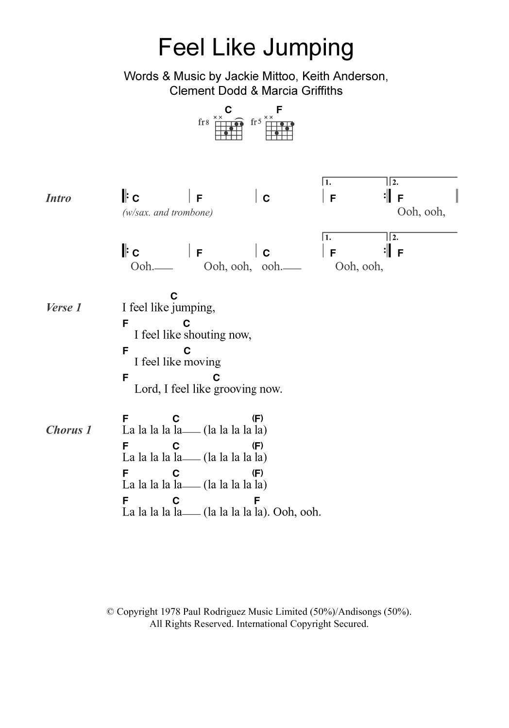 Marcia Griffiths Feel Like Jumping sheet music notes and chords arranged for Guitar Chords/Lyrics