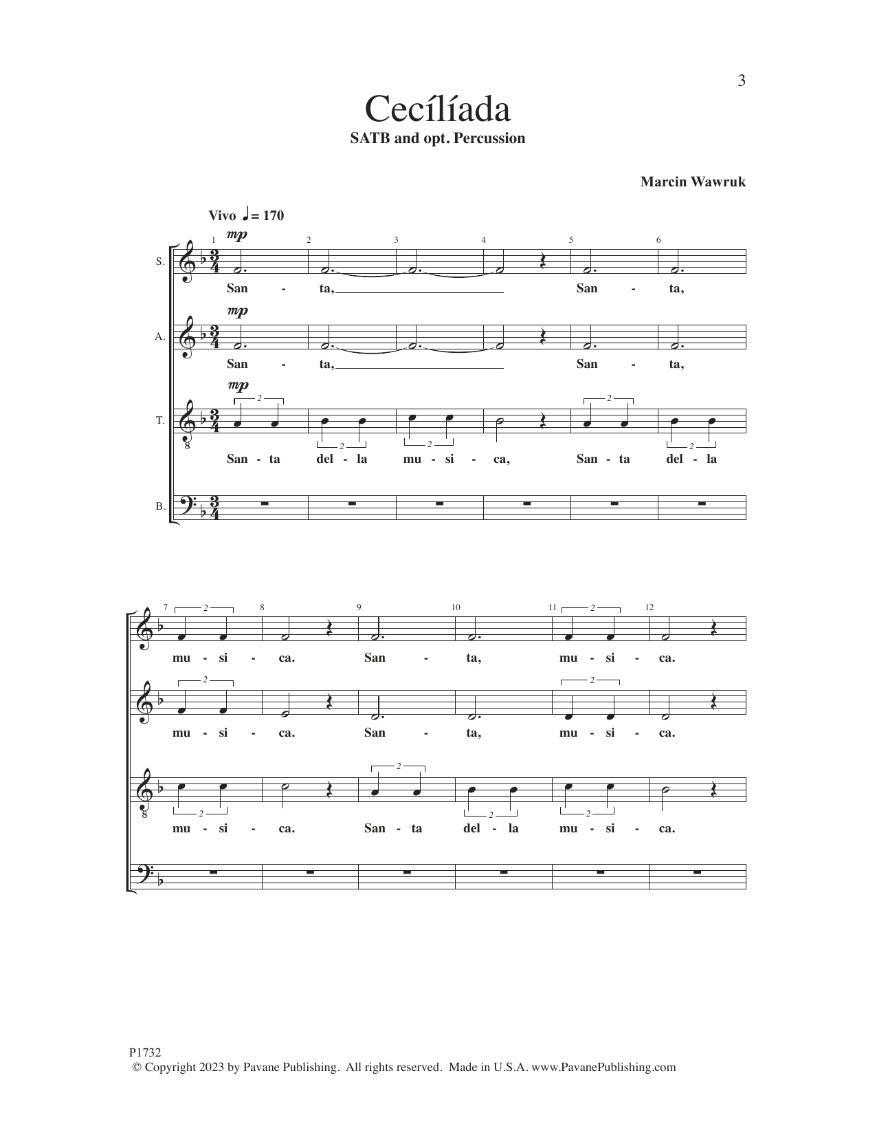 Marcin Wawruk Ceciliada sheet music notes and chords arranged for SATB Choir