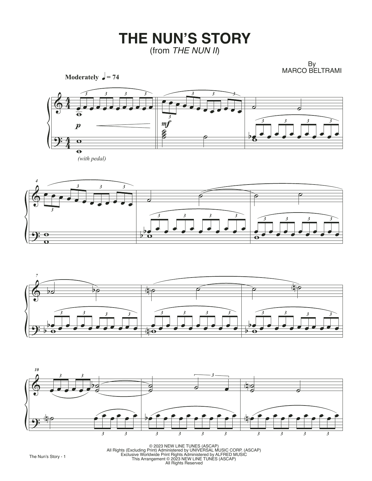 Marco Beltrami The Nun's Story (from The Nun II) sheet music notes and chords arranged for Piano Solo