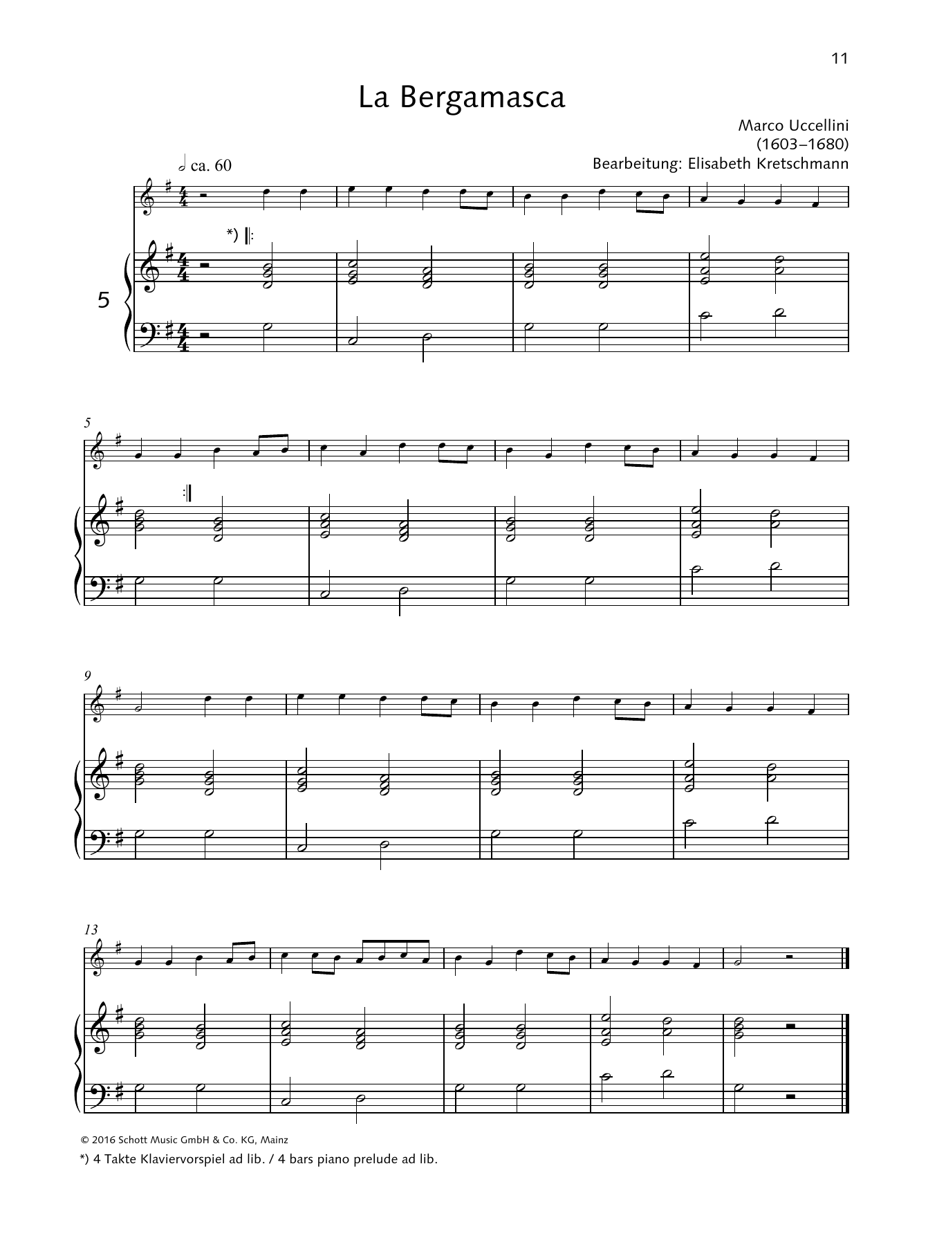 Marco Uccellini La Bergamasca sheet music notes and chords arranged for Woodwind Solo