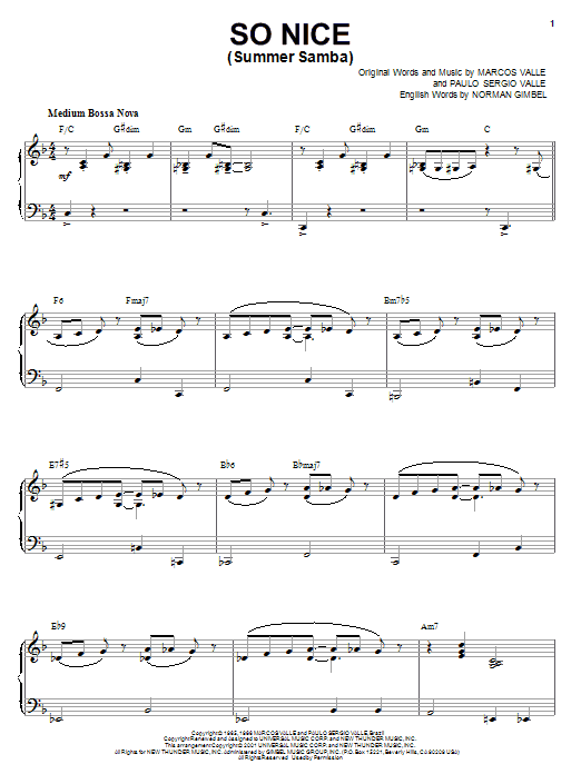 Marcos Valle So Nice (Summer Samba) [Jazz version] (arr. Brent Edstrom) sheet music notes and chords arranged for Piano Solo