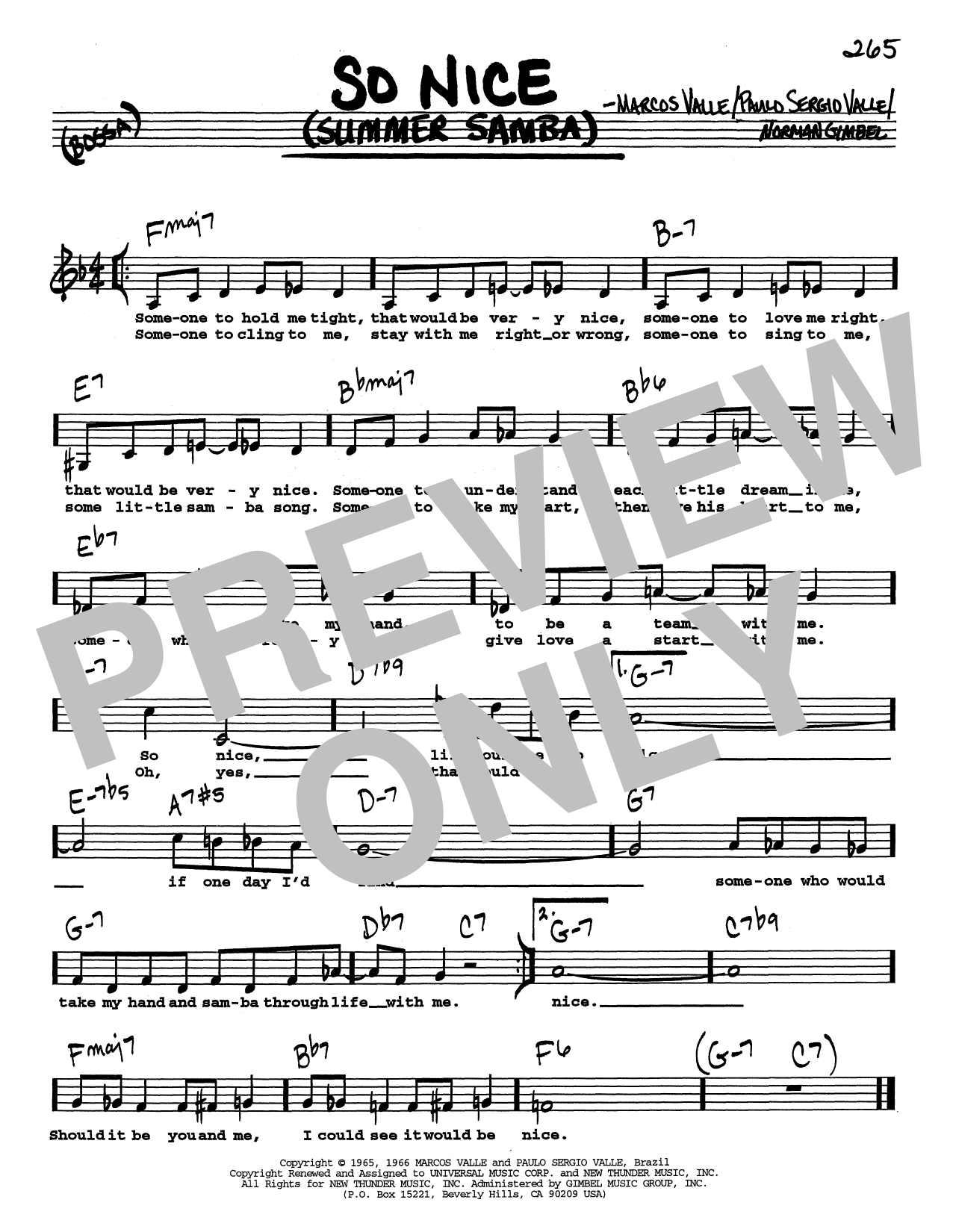 Marcos Valle So Nice (Summer Samba) (Low Voice) sheet music notes and chords arranged for Real Book – Melody, Lyrics & Chords