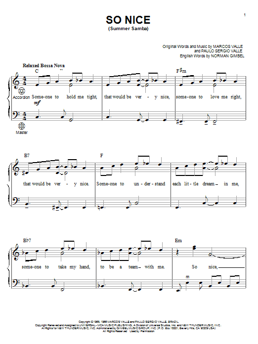 Marcos Valle So Nice (Summer Samba) sheet music notes and chords arranged for Flute Solo