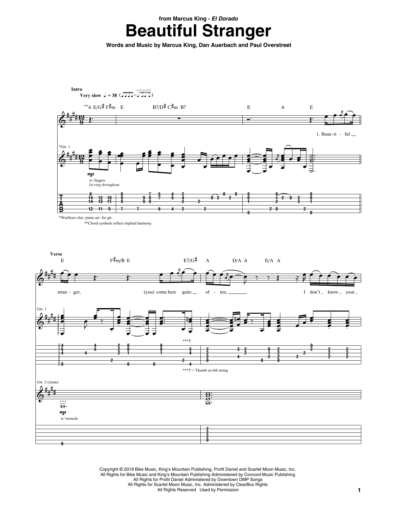Marcus King Beautiful Stranger sheet music notes and chords arranged for Guitar Tab