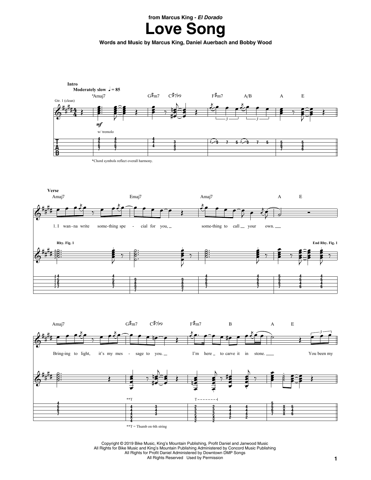 Marcus King Love Song sheet music notes and chords arranged for Guitar Tab