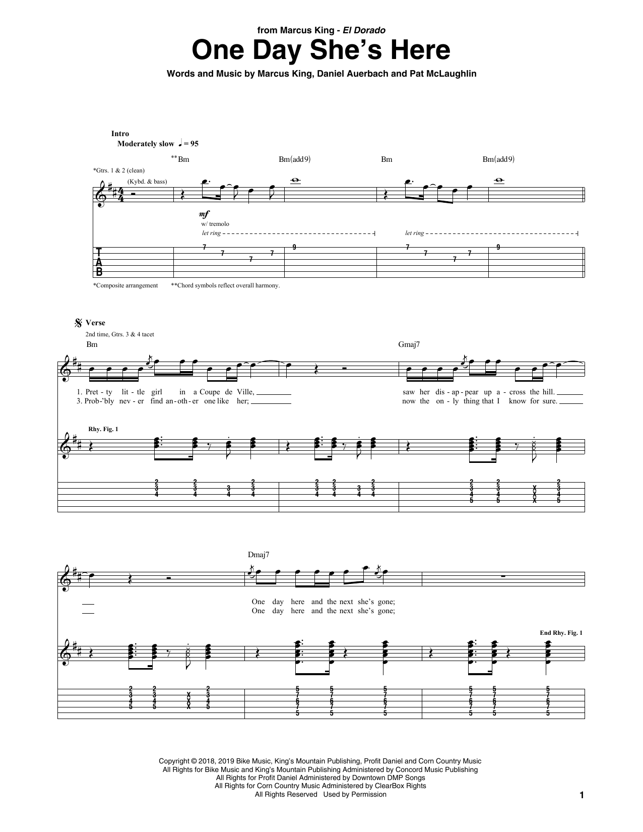 Marcus King One Day She's Here sheet music notes and chords arranged for Guitar Tab