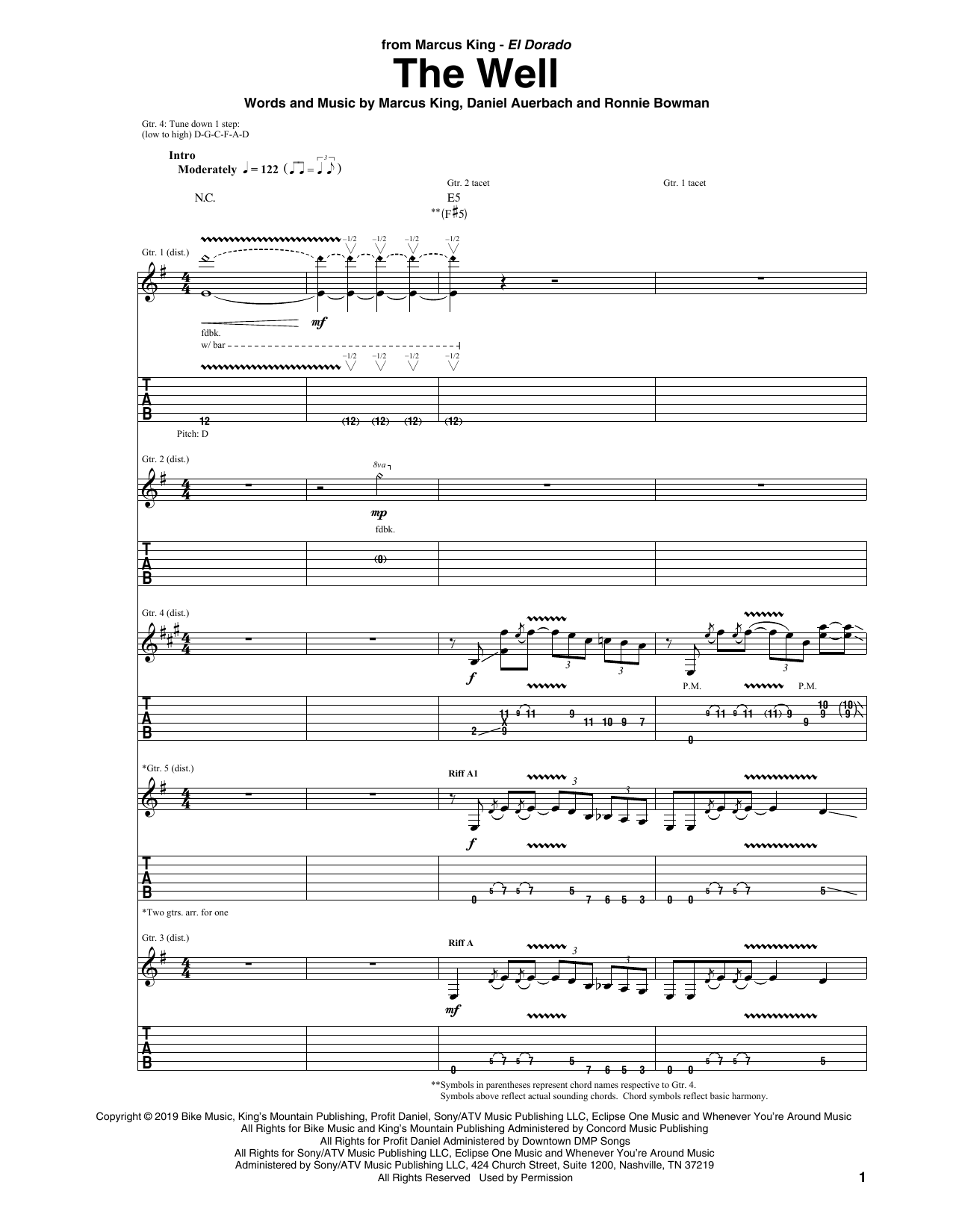 Marcus King The Well sheet music notes and chords arranged for Guitar Tab