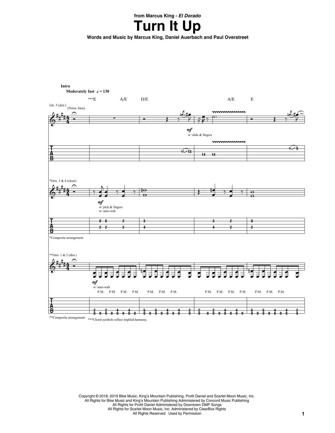 Marcus King Turn It Up sheet music notes and chords arranged for Guitar Tab