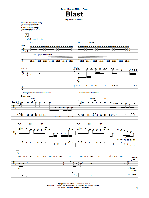 Marcus Miller Blast sheet music notes and chords arranged for Bass Guitar Tab