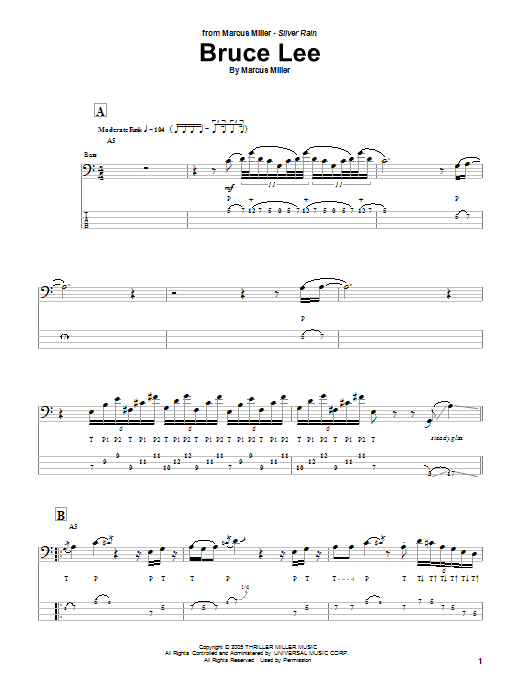 Marcus Miller Bruce Lee sheet music notes and chords arranged for Bass Guitar Tab