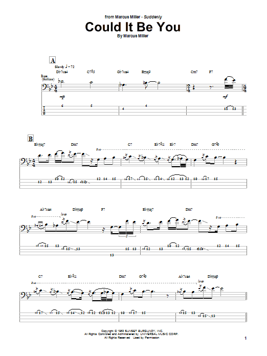 Marcus Miller Could It Be You sheet music notes and chords arranged for Bass Guitar Tab