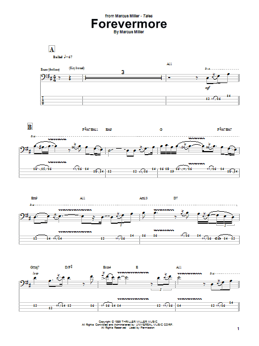 Marcus Miller Forevermore sheet music notes and chords arranged for Bass Guitar Tab