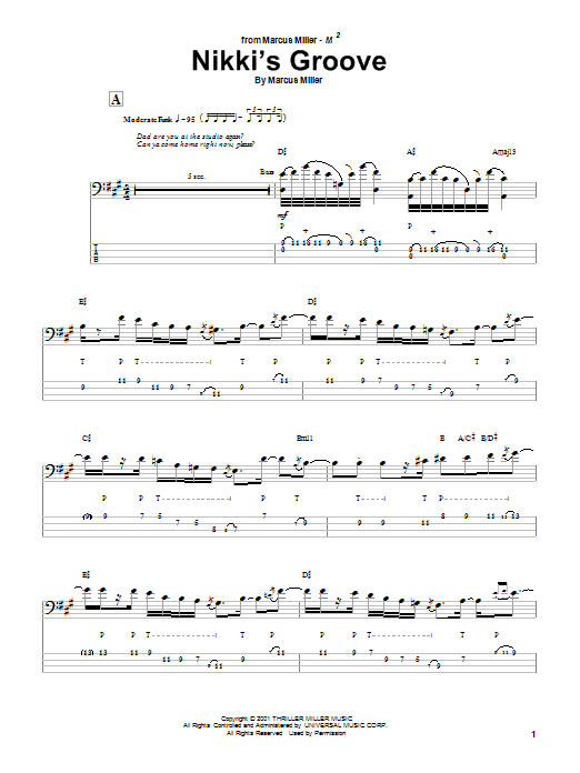 Marcus Miller Nikki's Groove sheet music notes and chords arranged for Bass Guitar Tab