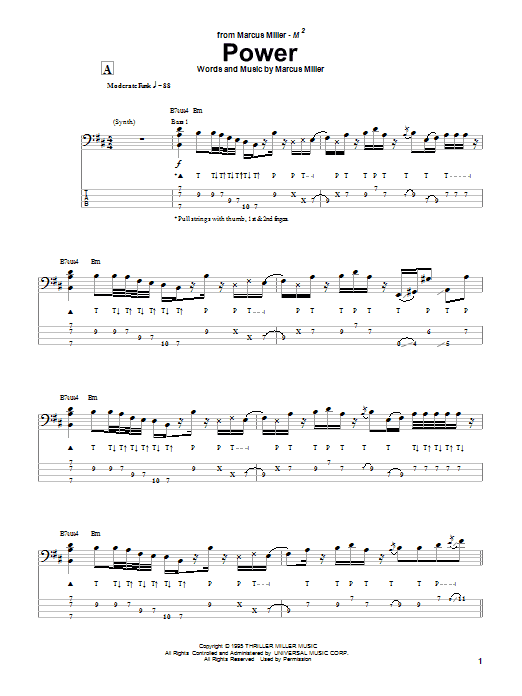 Marcus Miller Power sheet music notes and chords arranged for Bass Guitar Tab