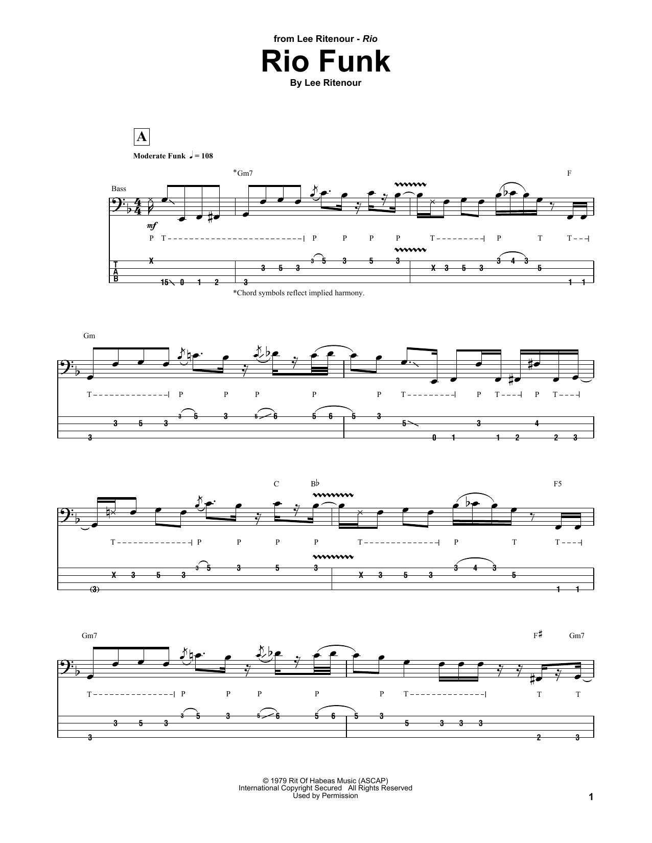 Marcus Miller Rio Funk sheet music notes and chords arranged for Bass Guitar Tab