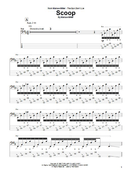 Marcus Miller Scoop sheet music notes and chords arranged for Bass Guitar Tab