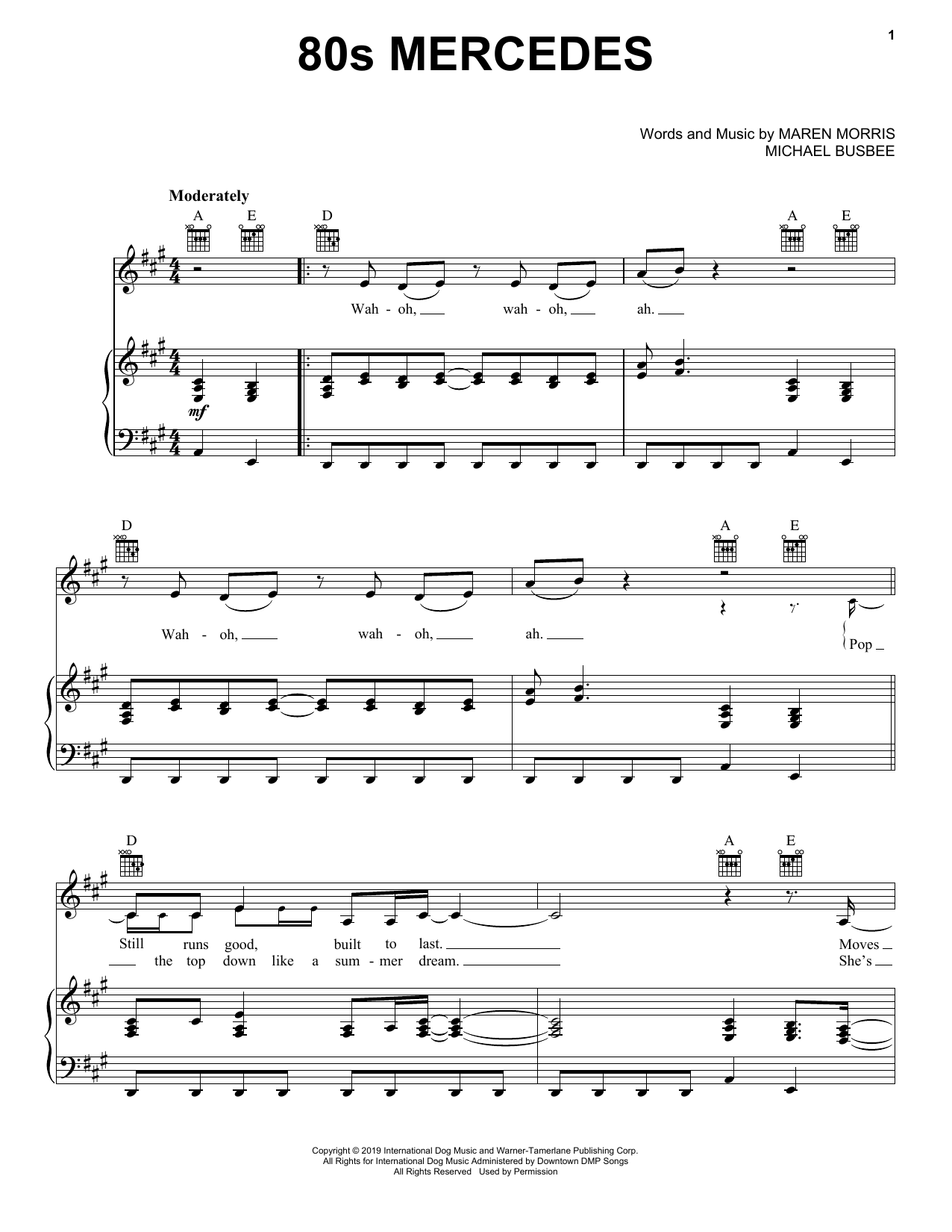Maren Morris 80s Mercedes sheet music notes and chords arranged for Piano, Vocal & Guitar Chords (Right-Hand Melody)