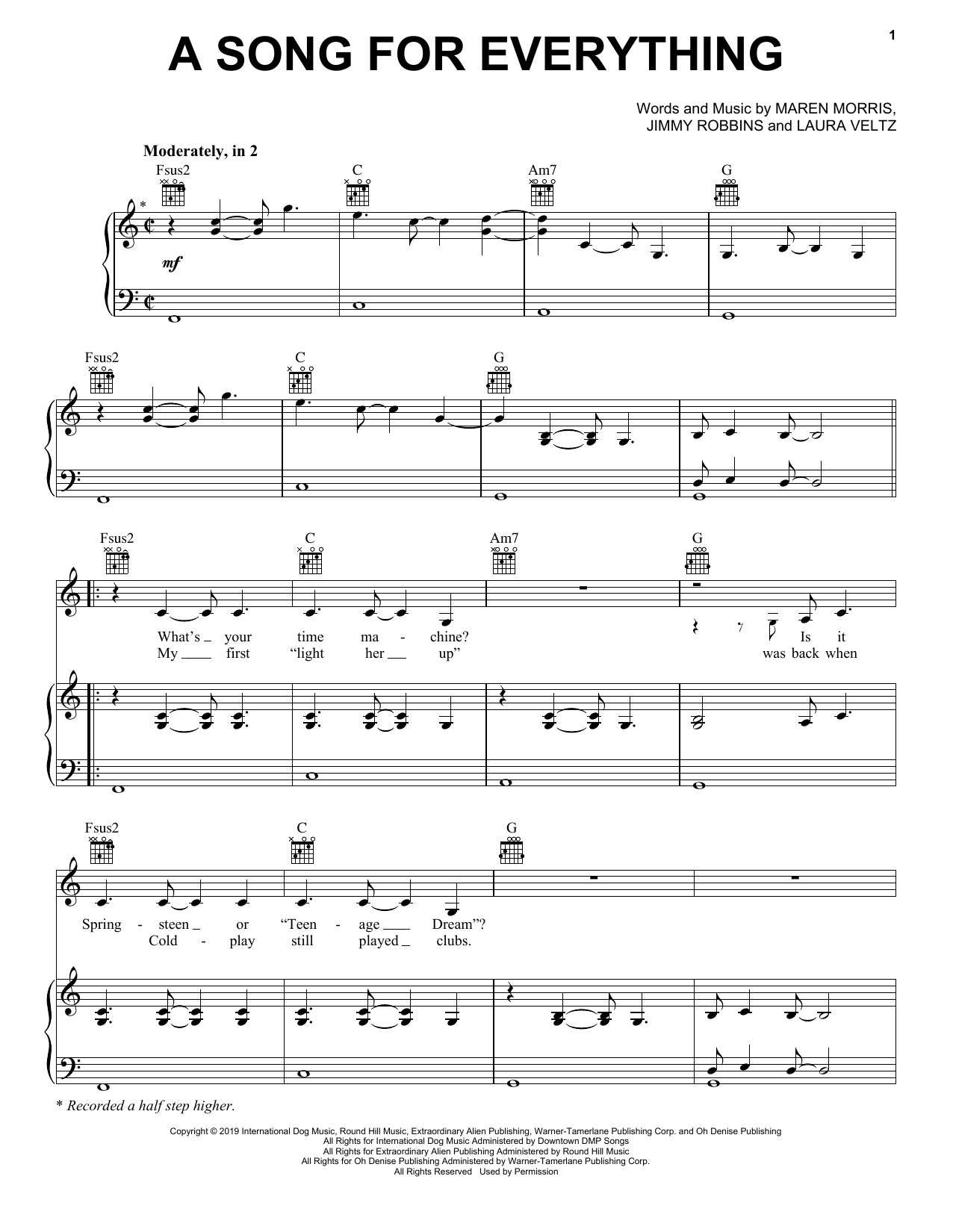 Maren Morris A Song For Everything sheet music notes and chords arranged for Piano, Vocal & Guitar Chords (Right-Hand Melody)