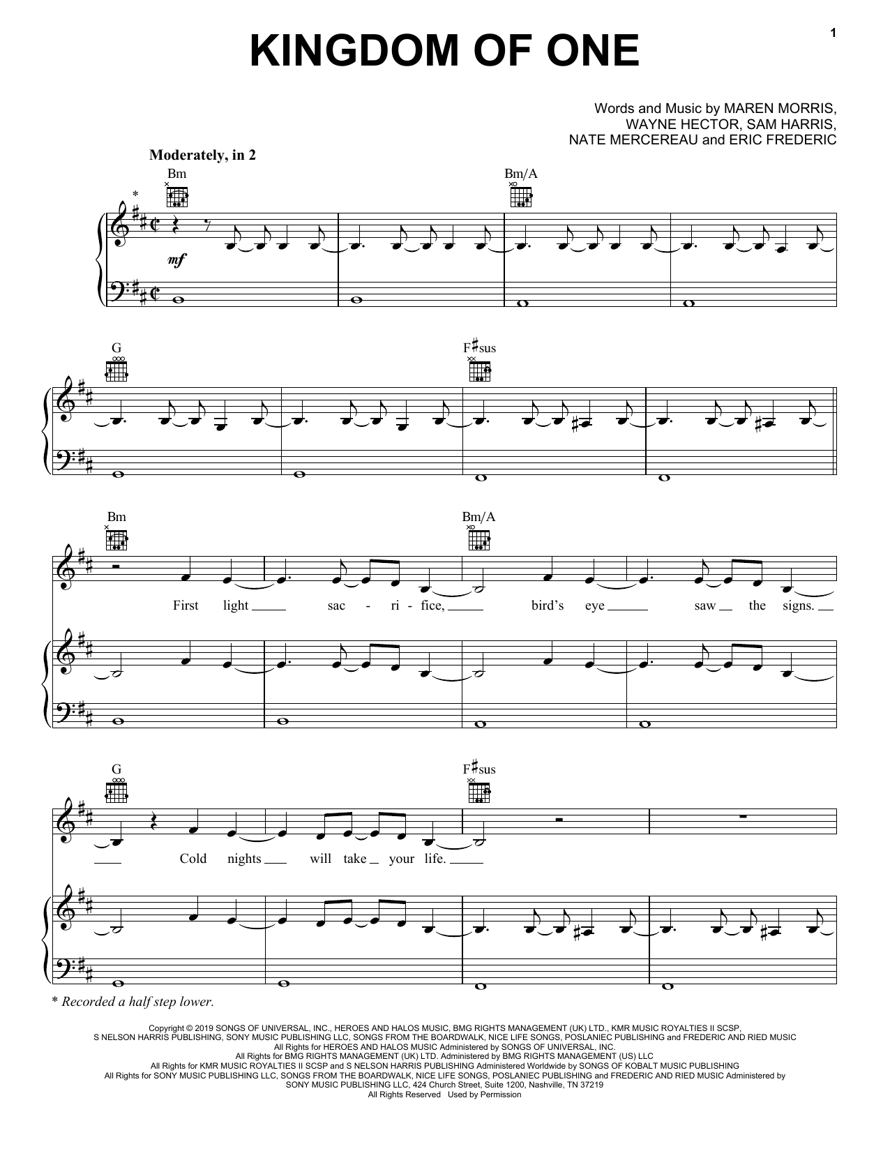 Maren Morris Kingdom Of One (from For the Throne: Music Inspired by Game of Thrones) sheet music notes and chords arranged for Piano, Vocal & Guitar Chords (Right-Hand Melody)