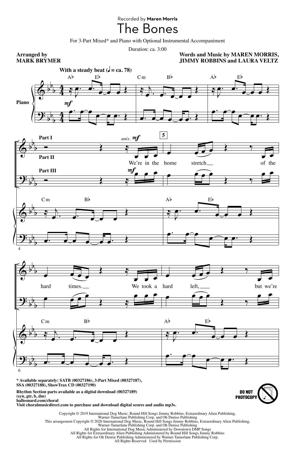 Maren Morris The Bones (arr. Mark Brymer) sheet music notes and chords arranged for SSA Choir