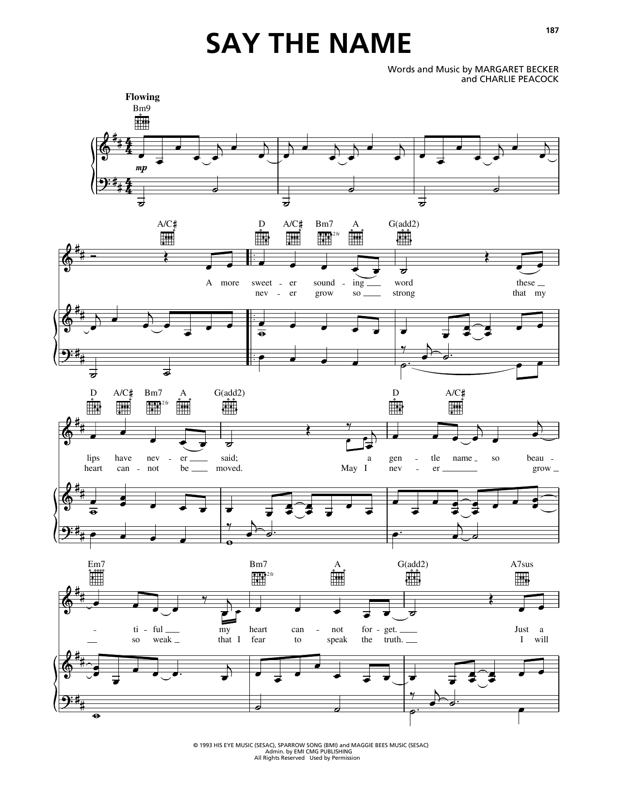 Margaret Becker Say The Name sheet music notes and chords arranged for Piano, Vocal & Guitar Chords (Right-Hand Melody)