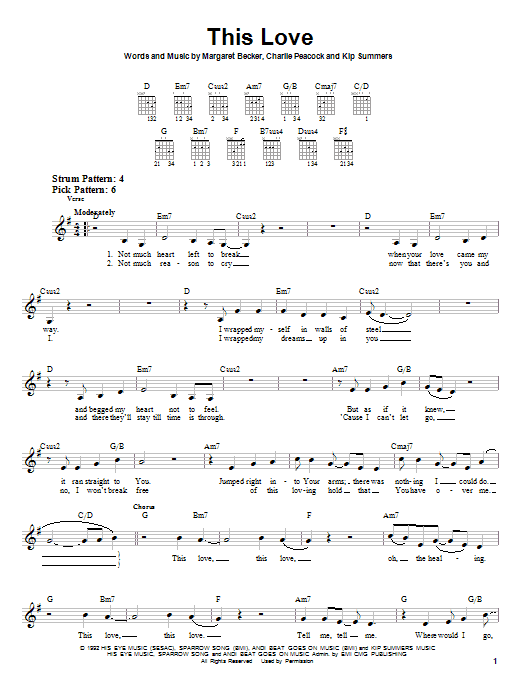 Margaret Becker This Love sheet music notes and chords arranged for Easy Guitar
