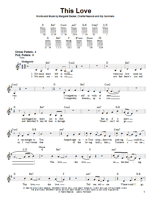 Margaret Becker This Love sheet music notes and chords arranged for Piano, Vocal & Guitar Chords (Right-Hand Melody)