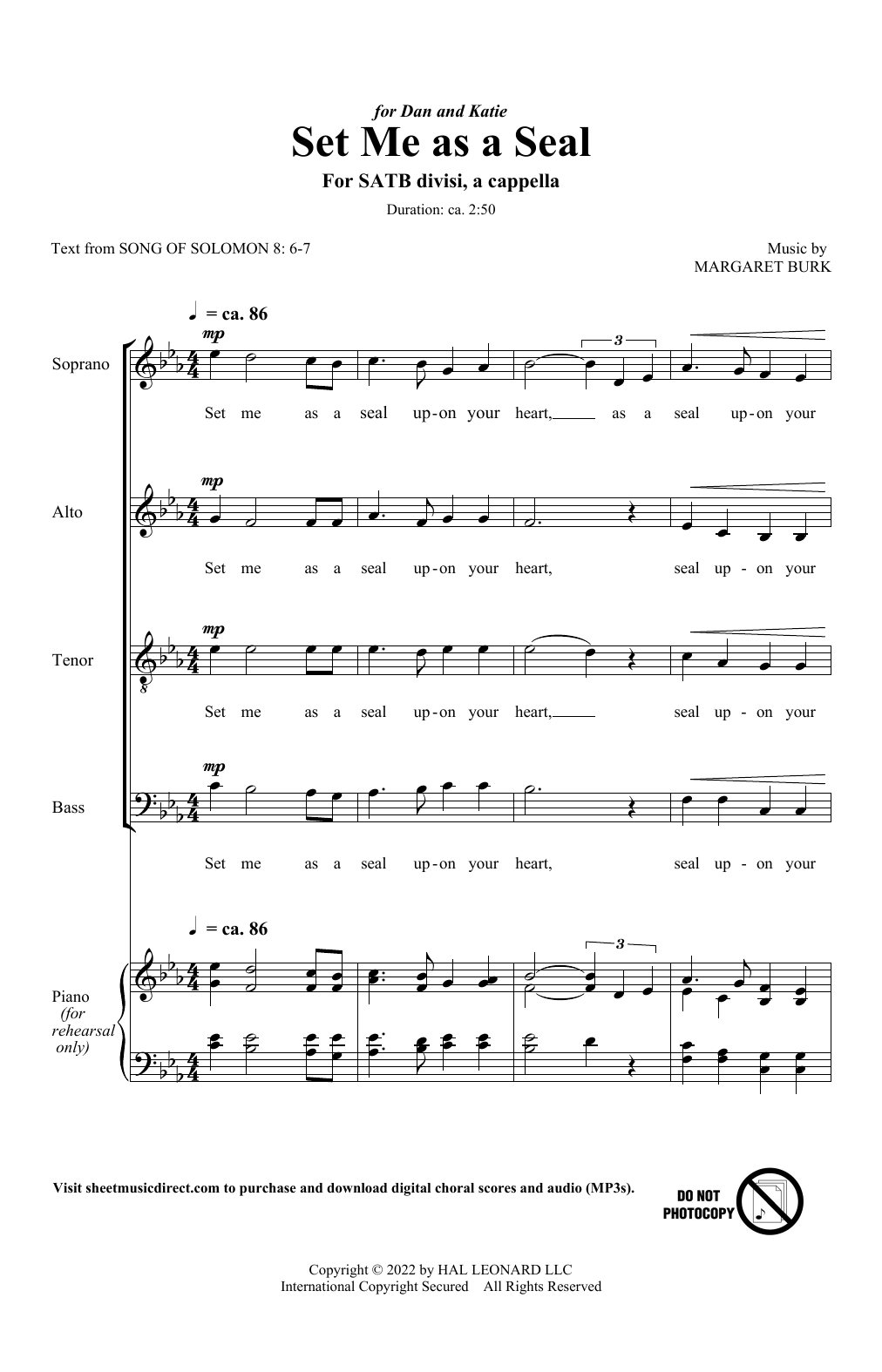 Margaret Burk Set Me As A Seal sheet music notes and chords arranged for SATB Choir