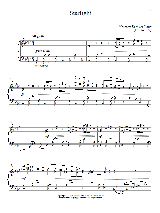 Margaret Ruthven Lang Starlight sheet music notes and chords arranged for Piano Solo