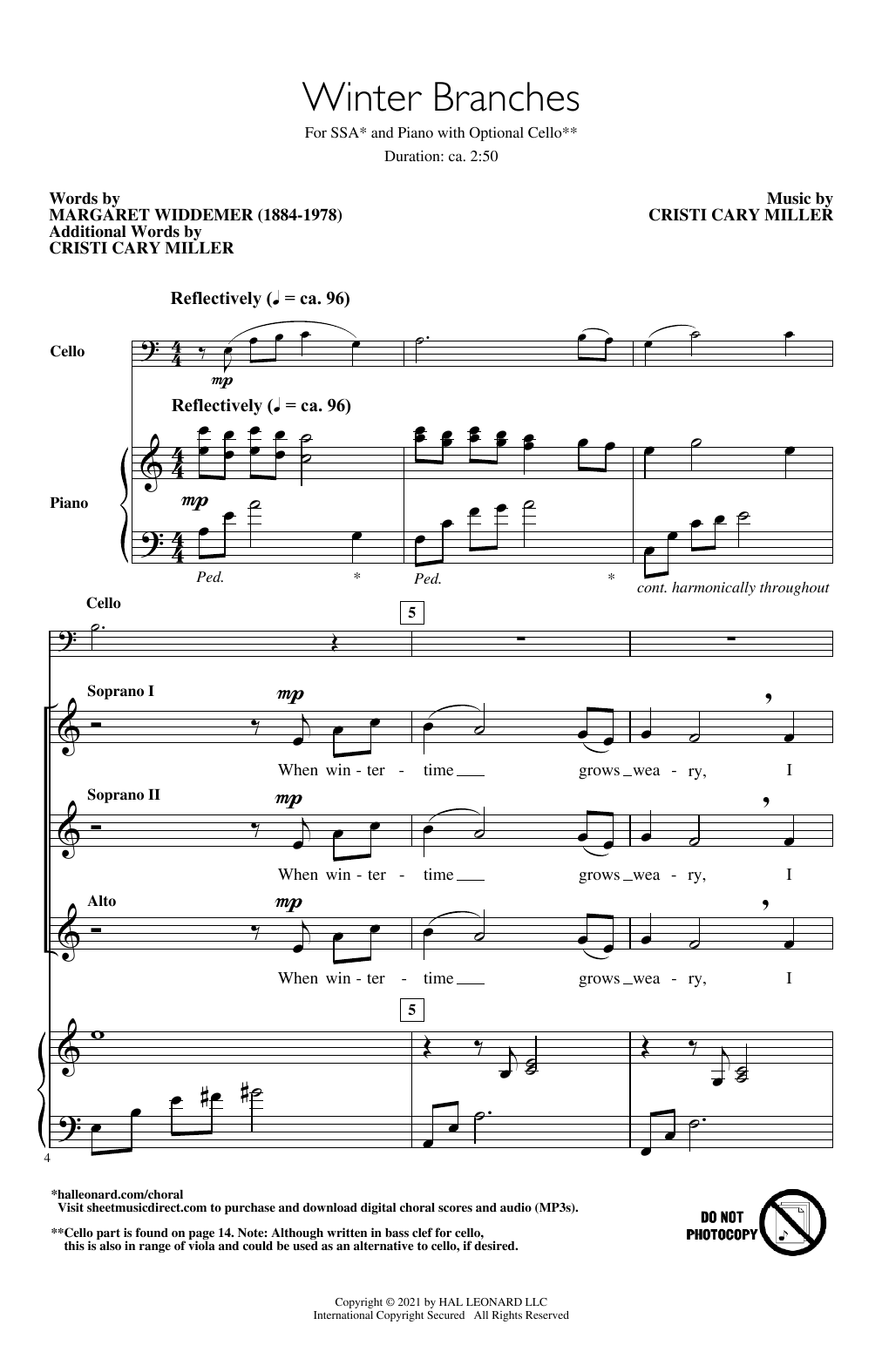 Margaret Widdemer and Cristi Cary Miller Winter Branches sheet music notes and chords arranged for SSA Choir