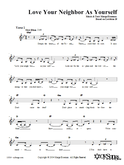 Marge Eiseman Love Your Neighbor As Yourself sheet music notes and chords arranged for Lead Sheet / Fake Book