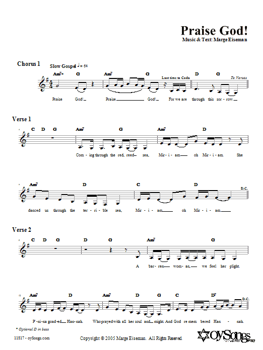 Marge Eiseman Praise God! sheet music notes and chords arranged for Lead Sheet / Fake Book