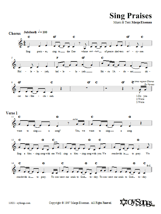 Marge Eiseman Sing Praises sheet music notes and chords arranged for Lead Sheet / Fake Book