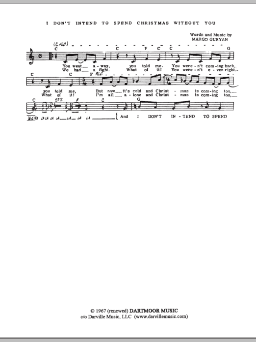 Margo Guryan I Don't Intend To Spend Christmas Without You sheet music notes and chords arranged for Lead Sheet / Fake Book