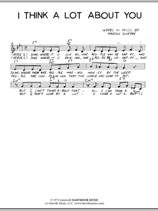 Margo Guryan I Think A Lot About You sheet music notes and chords arranged for Lead Sheet / Fake Book
