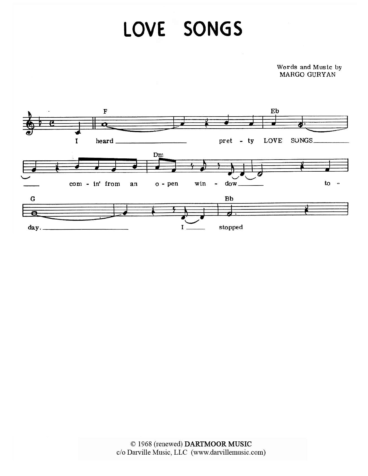 Margo Guryan Love Songs sheet music notes and chords arranged for Lead Sheet / Fake Book